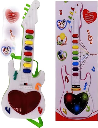 Zenex Store Music Mini Guitar Sound 3D Light Battery Operated (Best Gift Girls & Boys Mini Guitar Toys) - White