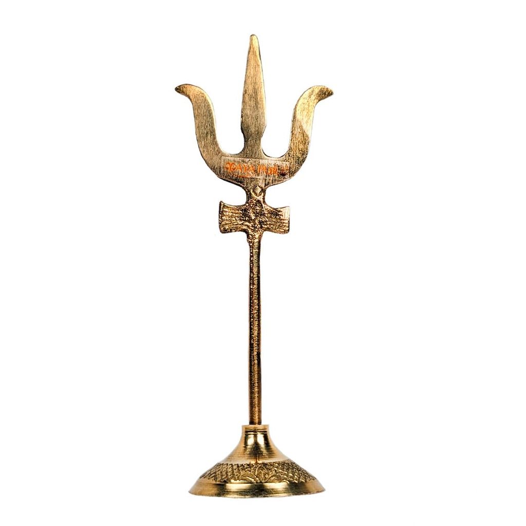 MAYAPURI Shiva's Trishula with Damaru, ??????? for Pooja, Pital Trishul with Stand, 5 inches - Pooja Needs | Buy online on ZillyBuy