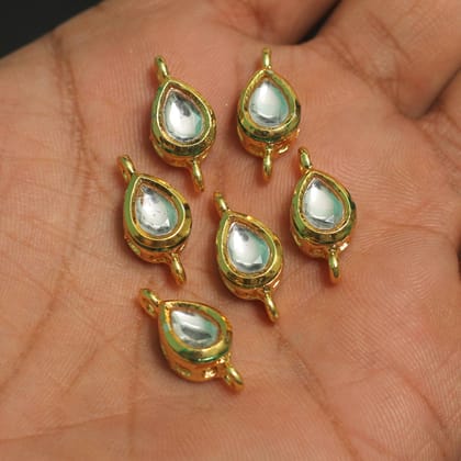 10 Pcs, 10x8mm, Kundan Connectors Golden-Golden