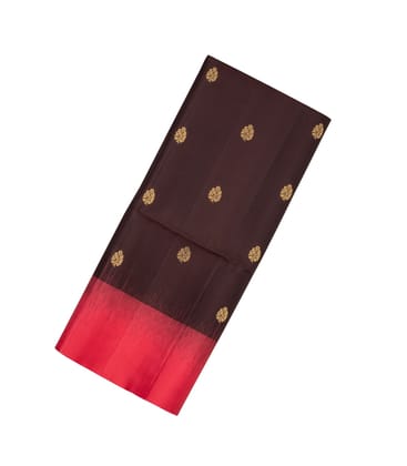 Dark Brown Handloom Soft Silk Saree With Floral Buttas & Contrast Border-SO3941-Dark Brown