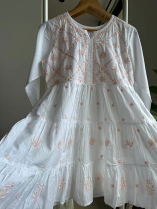 Chikankari Short white Dress - Mul Cotton-White / cotton / XS
