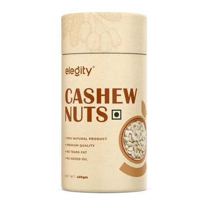 Elegity 100% Natural W210 Plain Cashew Papertube 400 gm | Whole Kaju - Nutritious, Delicious & Crunchy | No Added Preservatives in Dry Fruit | Source of Fibre, Rich in Protein