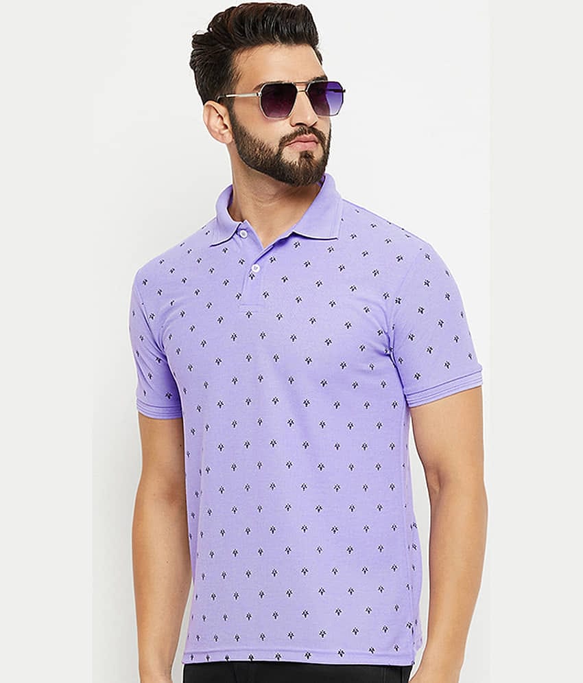 GET GOLF Pack of 1 Cotton Blend Regular Fit Printed Half Sleeves Men's Polo T Shirt ( Lavender )