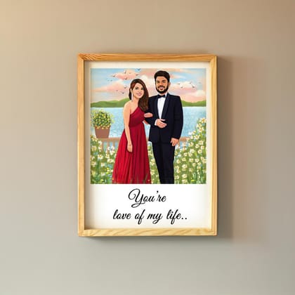 Rectangle Photo based Family Illustration Portrait - Handsome Couple By the Lake-1,2 / 12x16 inches / Canvas Roll