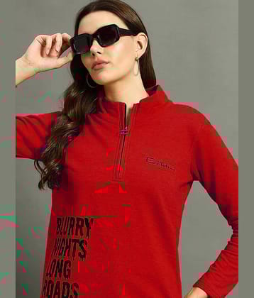 BELLAFINO Women Fleece High Neck Sweatshirt For ( Red )