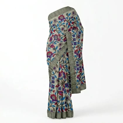 Gray Printed Odisha Handloom Saree | Ethnic Woven Cotton