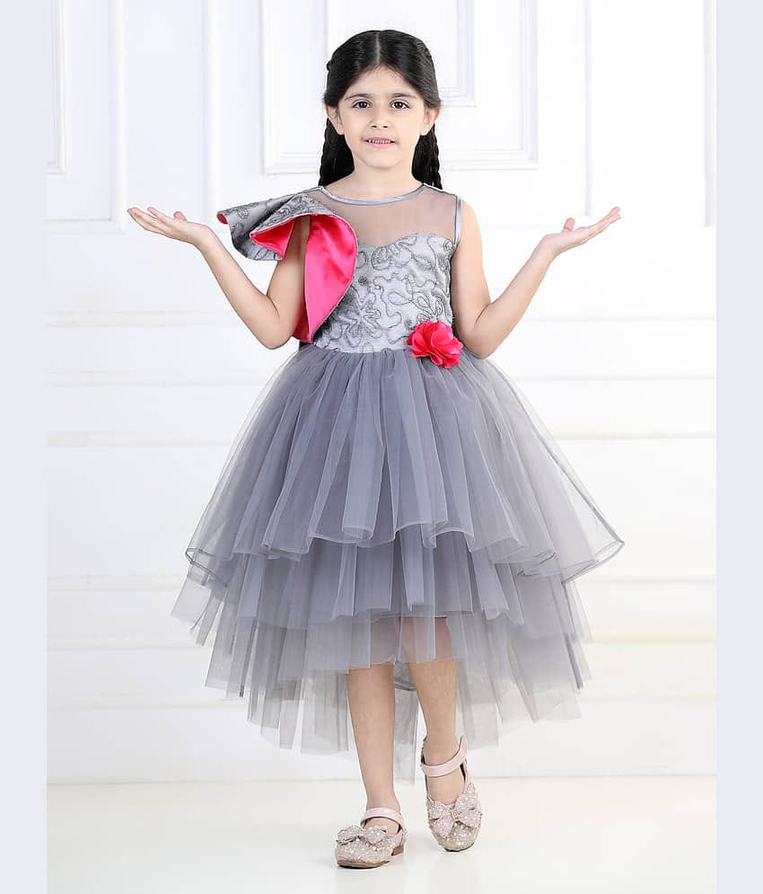 Toy Balloon Kids Net Frock For Girls ( Pack of 1 , Grey )