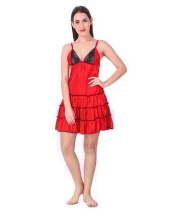 N-Gal Satin Baby Doll Dresses Without Panty - Red Single - M