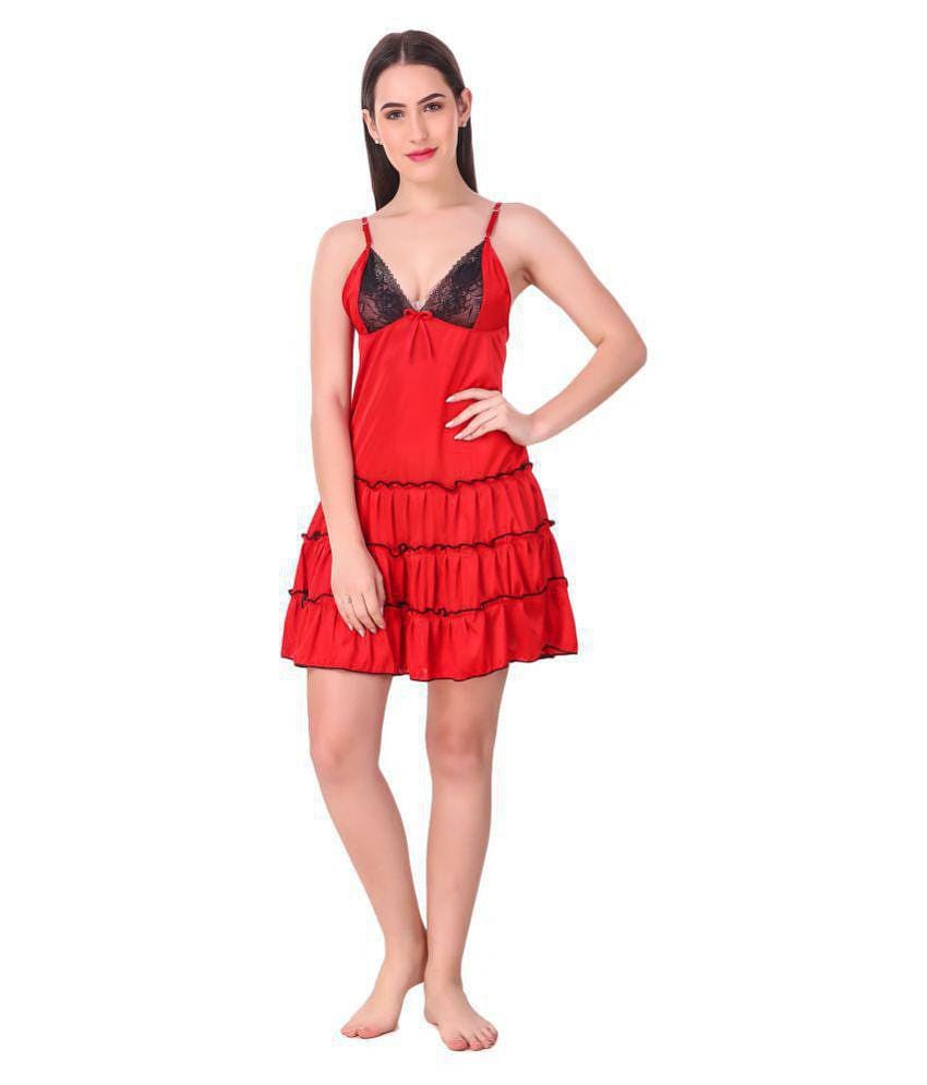 N-Gal Satin Baby Doll Dresses Without Panty - Red Single - M