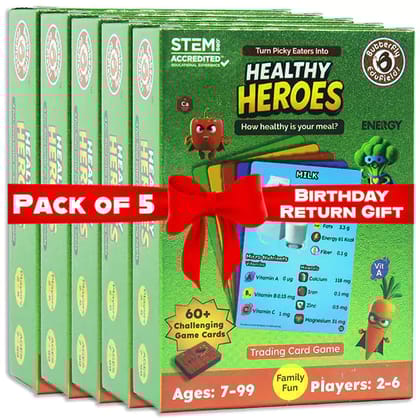 Butterfly EduFields Healthy Heroes Card Game | Best Birthday Return Gifts for Boys and Girls Ages 6-12 | Pack of 5 | Educational Game for Kids | 60 Food Cards + 12 Action Cards | 2-6 Players