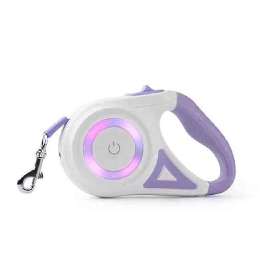 KAPU PET Retractable Dog Leash with Dog Walking Light for Night Walks Comes with Dog Collar and Leash Set 16ft/5m Heavy Duty Dog Leash with Anti-Slip Handle Nylon Tape Tangle-Free (Purple)