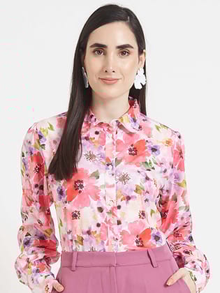 Premium American Crepe Digital Print Puff Sleeve Shirt-XL