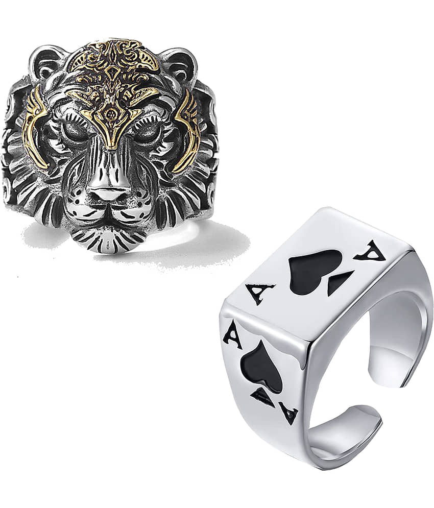 Fashion Frill Silver Ring For Men Stainless Steel Lion King & Pocker Silver Ring For Men Boys Stylish Rings Combo