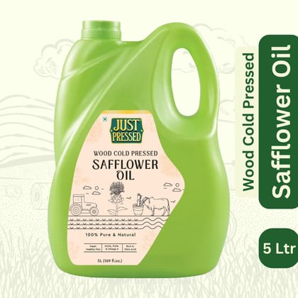 Just Pressed Cold Pressed Safflower Oil 100% Pure Safflower Kusum Saffola Oil | Unrefined & Zero Additives | Healthy Heart Oil | Saffola Hero Ingredient | Kachi Ghani Oil | Wood Cold Pressed Oil | 5 litres