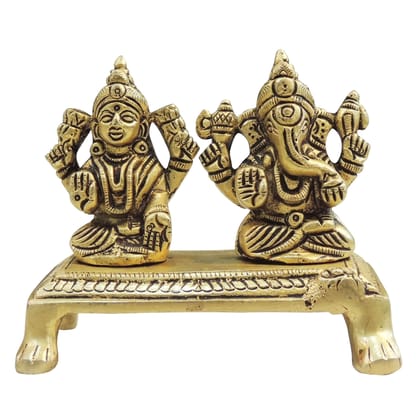 Brass Laxmi Ganesh God Idol Statue | Diwali Special Puja Murti, Height : 3 Inch (BSMAS1726 C)