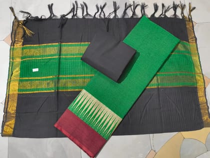 green and blocck combination pure cotton dress material