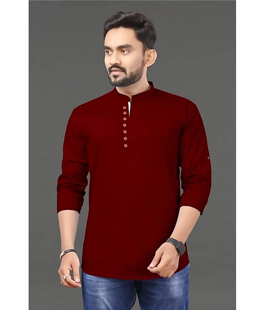 Nofilter Cotton Blend Plain Regular Kurta For Men ( Maroon )