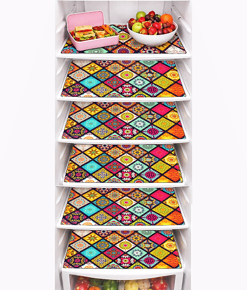 Revexo PVC Solid Fridge Mats ( 40 30 ) Pack of 6 - Multicolor