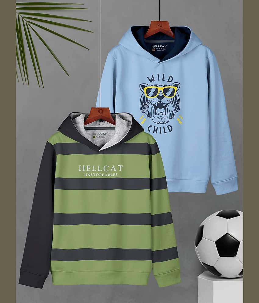 HELLCAT Pack of 2 Boys Cotton Blend Sweatshirt ( Green )