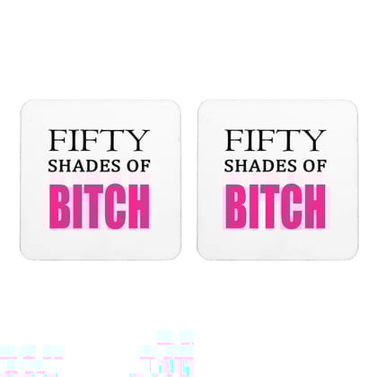 Multicolor 50 Shades Of Bitches Baground Set Of 2 Square Wooden Coaster