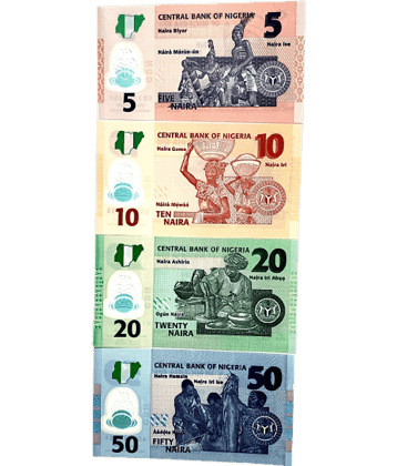 SUPER ANTIQUES GALLERY - NIGERIA POLYMER SET OF 5,10,20,50 NYRA 4 Paper currency & Bank notes