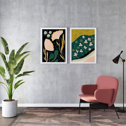 Abstract 3 Wall Arts (Set of 2)-11 x 14 inches / White Frame