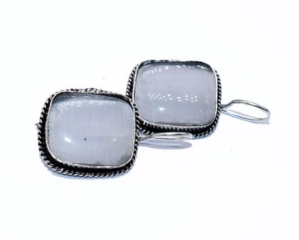 Silver Square Designer Dangale Earring Stone Work Oxidized Earring , SER-084-Per Pair