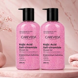 (Set of 2) CareVeda Kojic Acid Sali-cinamide Shower Gel - Brightening  Hydrating Body Wash for Even Tone - With Hyaluronic Acid, Vitamin C, Retinol  Salicylic Acid - 200ml