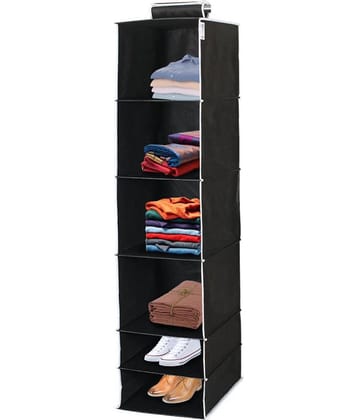 PrettyKrafts 6 Tiers/Shelves Clothes Hanging Organizer, almirah wardrobe for Regular Garments, Shoes Storage Cupboard, Hanger Bag