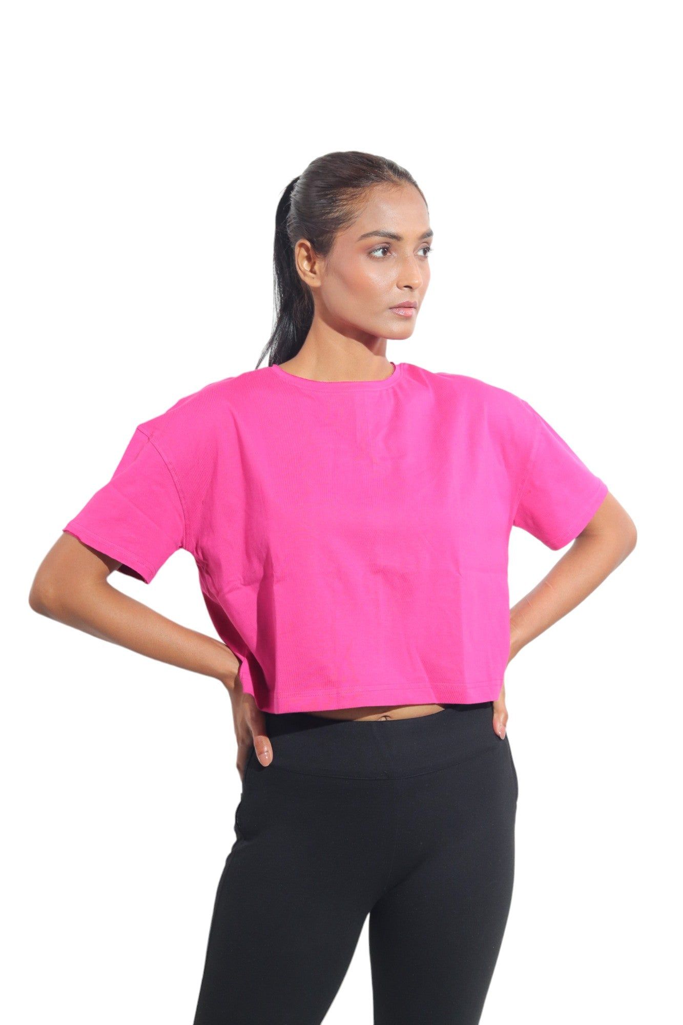 Kinnko Premium Cotton Womens Magenta Solid Crop T-Shirt  Plain