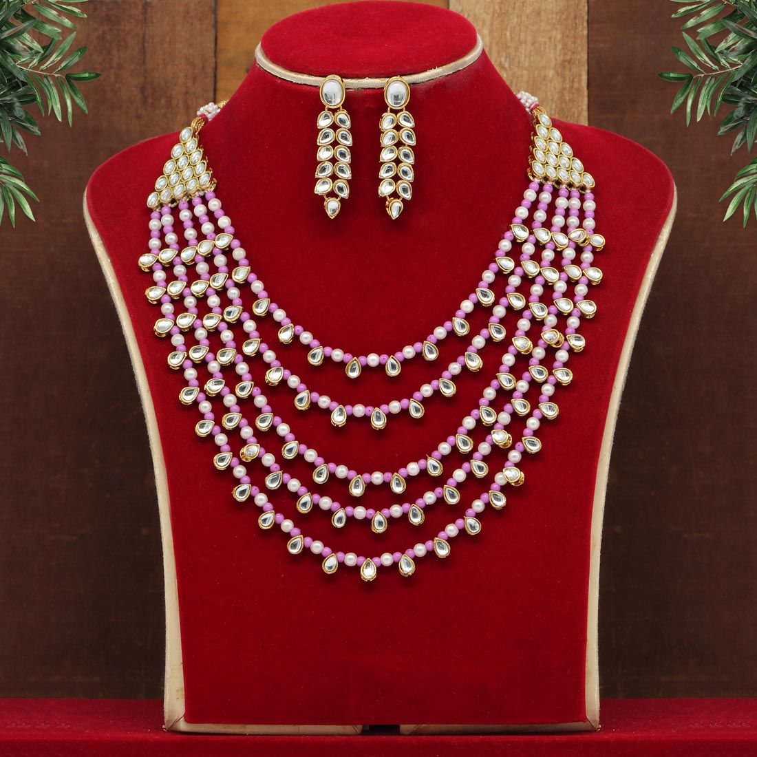 Purple Color Kundan Necklace Set-Adjustable rope / Purple / Necklace Length: 40.00 CM x Width: 4.00 CM
