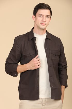 Harmani - Soft Cotton Solid Overshirt - Brown-S-38 / BROWN
