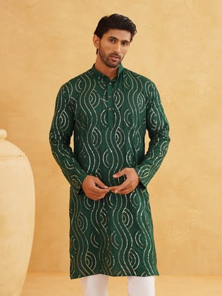 Men's Pure Cotton Dark Green designer Kurta-36
