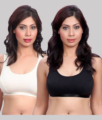Kiran Enterprises White Cotton Non Padded Women's Sports Bra ( Pack of 2 )