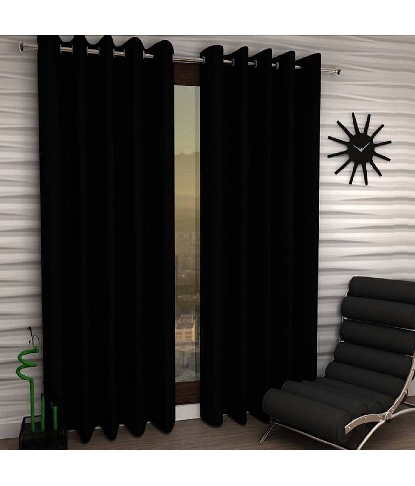 Tanishka Fabs Solid Semi-Transparent Eyelet Curtain 9 ft ( Pack of 2 ) - Black