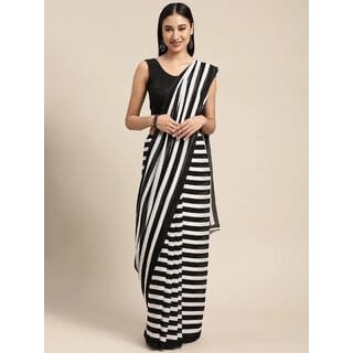SVB Sarees Womens Black Colour Stripped Pure Georgette Printed Saree With Blouse Piece SVB Sarees Womens Black Colour Stripped Pure Georgette Printed Saree With Blouse Piece