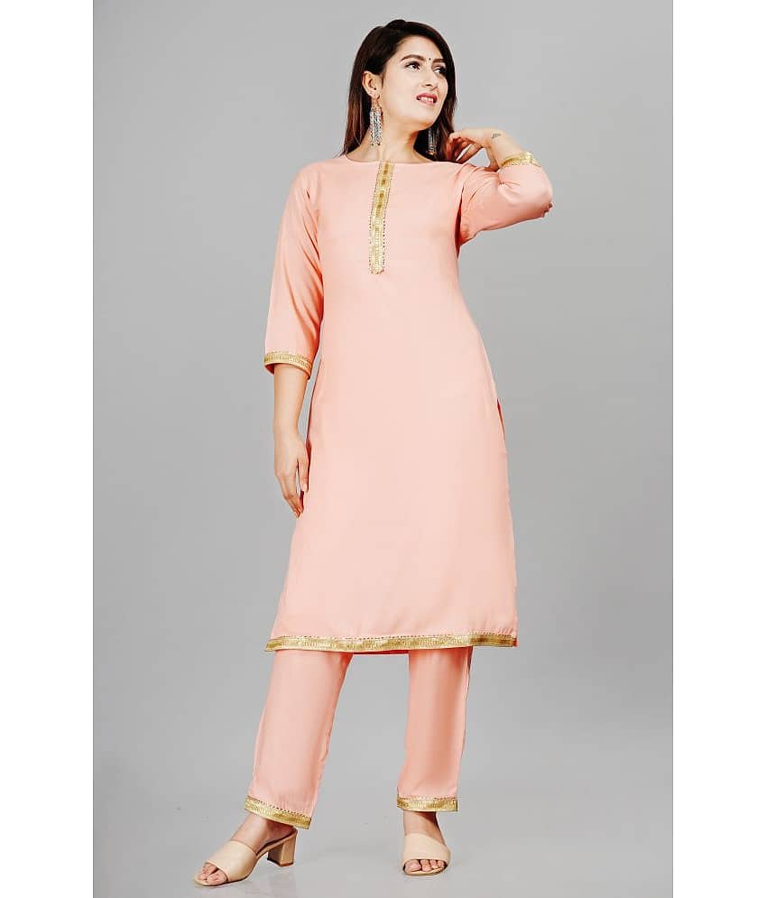Aurelisa - Pink Straight Rayon Women's Stitched Salwar Suit ( Pack of 1 )