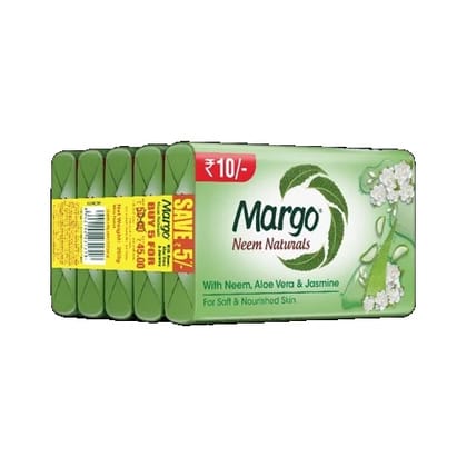 Margo Neem Naturals Soap | Enriched With Aloe Vera & Jasmine | Soap for Soft & Nourished Skin [40gm X 5]