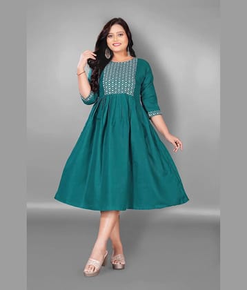 Hetsa Women Cotton Blend Embroidered Anarkali Kurti ( Green )