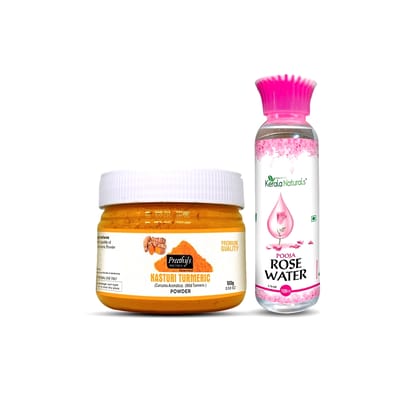 Combo of Kasturi Turmeric (Curcuma Aromatica)  (Wild Turmeric ) Powder + Rose Water100 ml  by Kerala Naturals
