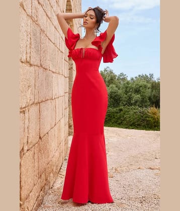 wanquila Women Crepe Solid A-line Dress ( Red )