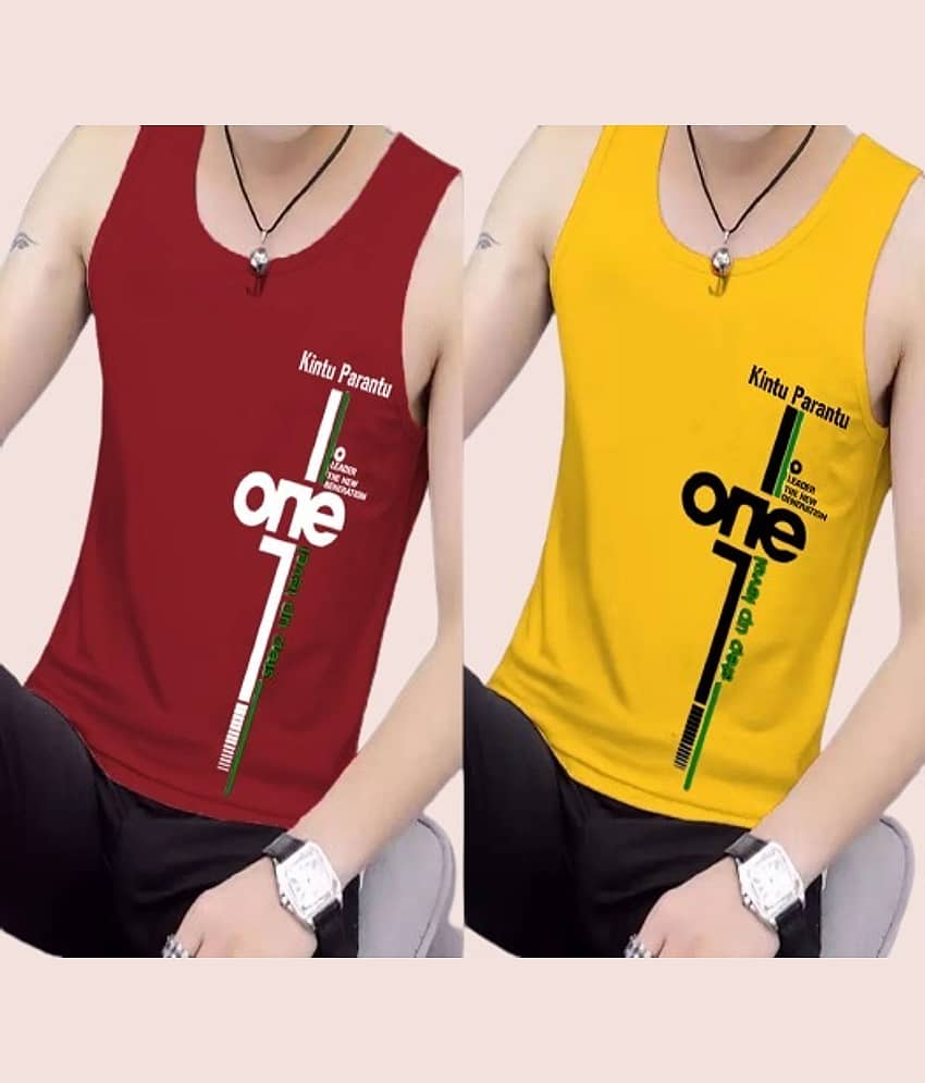 Kintu Parantu Pack of 2 Polyester Basic Vest For Men ( Multicolor2 )