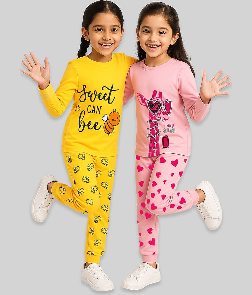 Kuchipoo Pack of 2 Girls Cotton Blend T-shirt & Pants ( Multicolor 12 )