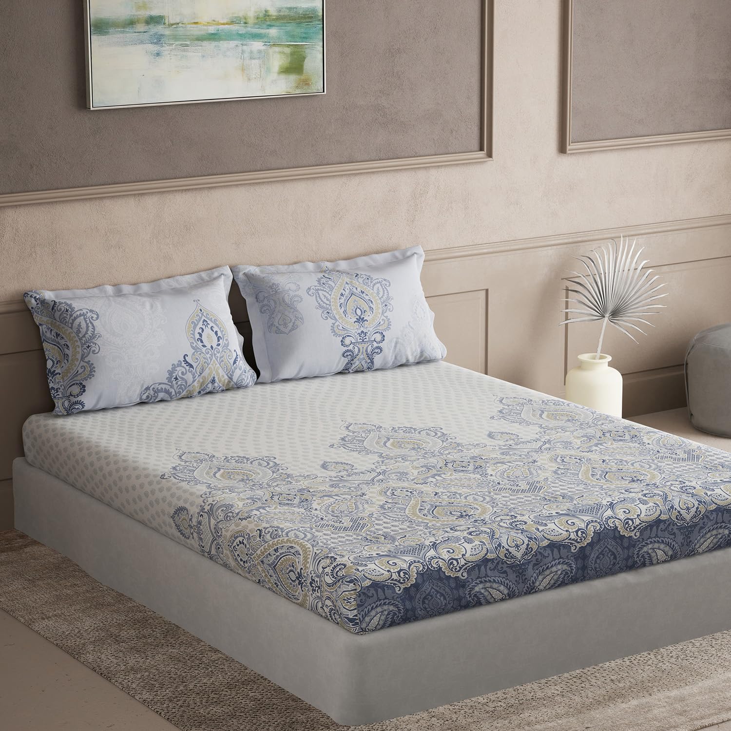 DDECOR - Maxima Collection 100% Cotton Ethnic Pattern 145TC Super King |274 CM X 274 CM| with 2 Pillow Covers - Blue