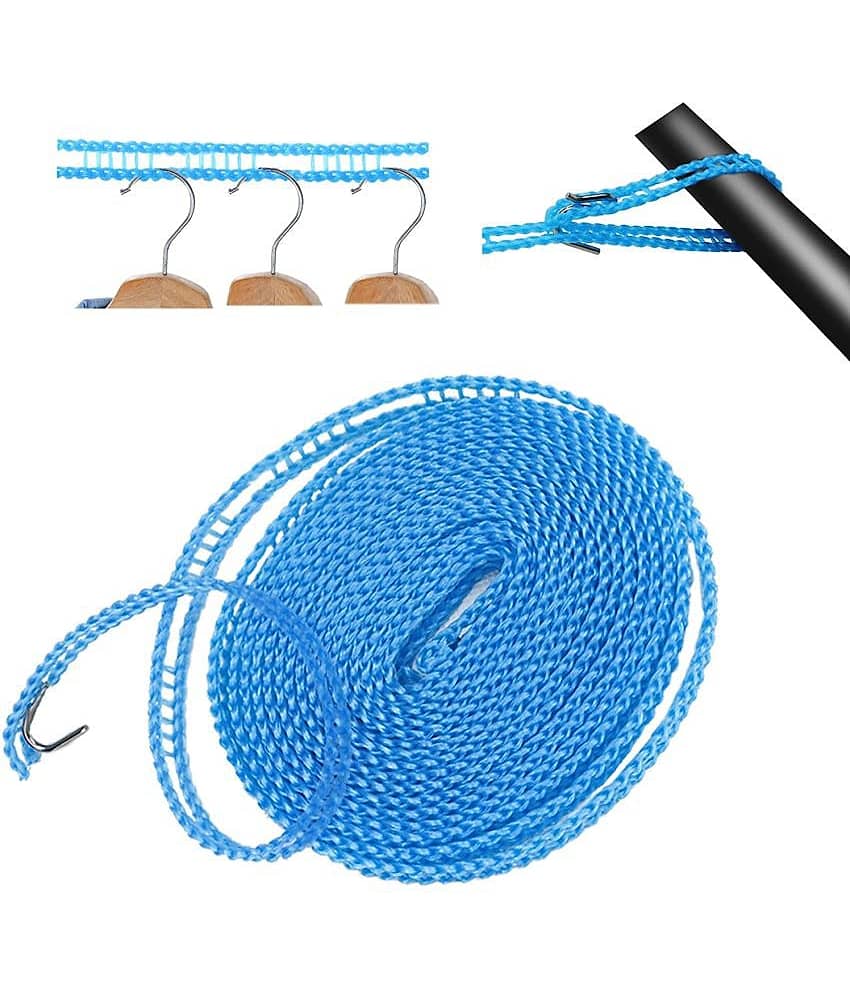 RAMDEV ENTERPRISE 5 Meters Windproof Anti-Slip Clothes Washing Line Drying Nylon Rope with Hooks