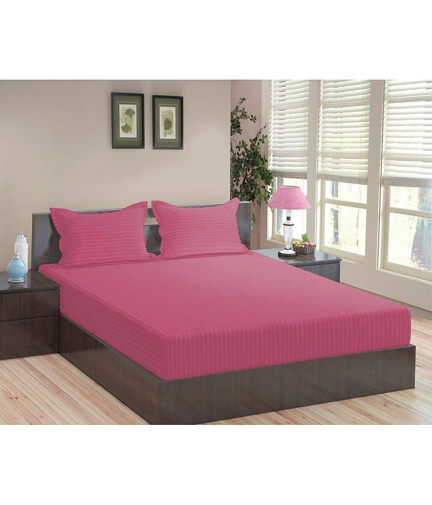 MAHALUXMI COLLECTION Microfibre Vertical Striped 1 Bedsheet with 2 Pillow Covers - Purple