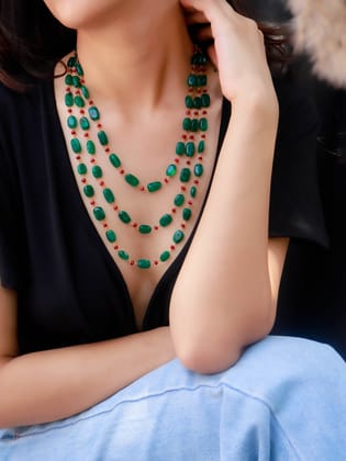 Baina Green Multilayared Necklace-Green