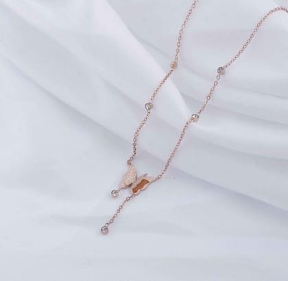 Stainless Steel Butterfly Cubic Zirconia Hanging Pendent Nec
