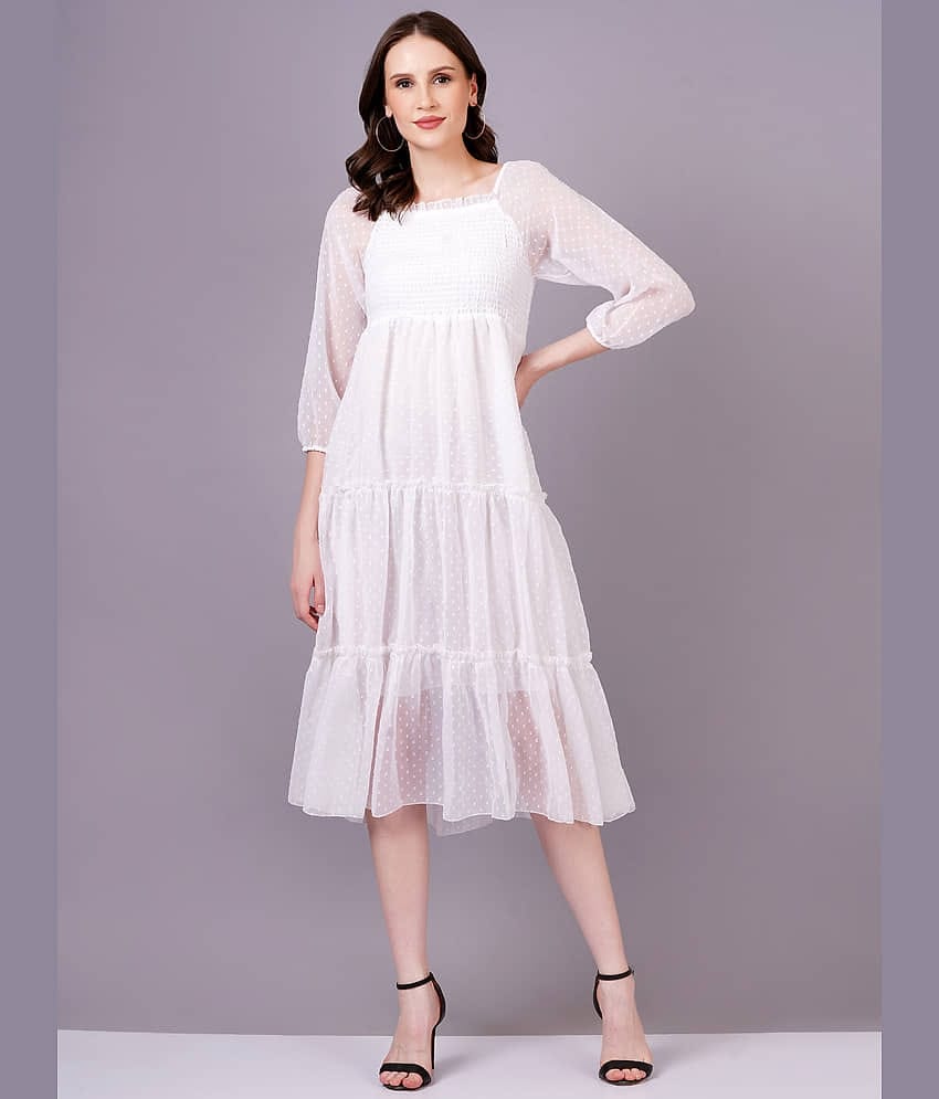 JC4U Women Georgette Printed Fit & Flare Dress ( White )