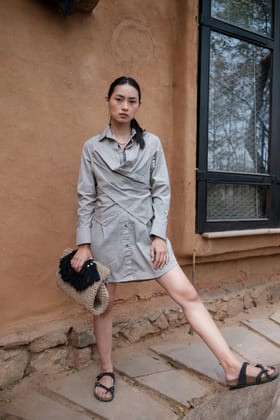 Seattle Wrap Shirt Dress Grey-XS